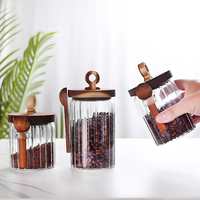 Pot en verre borosilicate pour le stockage des aliments avec couvercle en bois, ensemble de pots de rangement pour la cuisine, pot en verre de haute qualité durable pour le stockage en cuisine avec cuillère