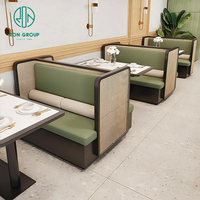 Moderne Carré Bois Marbre Cuir Commercial Café Thé Boutique Restaurant Ensemble Mobilier Canapé Cabine Sièges Chaise et Table