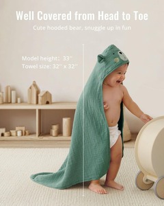 Poncho <span class=keywords><strong>de</strong></span> <span class=keywords><strong>bain</strong></span> en <span class=keywords><strong>gaze</strong></span> pour enfants, motif éléphant ou ours <span class=keywords><strong>de</strong></span> dessin animé, en <span class=keywords><strong>coton</strong></span> doux et absorbant, avec capuche et oreilles d'animaux, <span class=keywords><strong>cape</strong></span> pour bébé - Product Image 2
