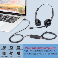 Earphone Musik Berkabel RTS, Headphone Mikrofon USB, Headset Stereo Komputer, Kontrol Audio Inline, Headband yang Dapat Disesuaikan, Peredam Kebisingan ENC