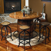 Table de bar haute ronde en bois avec pieds en métal, mobilier commercial pour cuisine, salle à manger, restaurant