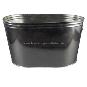 <b>Galvanized</b> Metal <b>Tub</b> Oval Shape Metal Ice Bucket with Sided Handle - Product Image 3