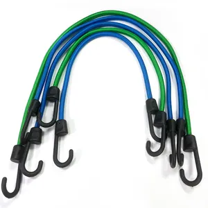 Kabel elastis bulat warna-warni multifungsi dengan kait tali lateks tali tugas berat nilon datar elastis kabel Bungee dengan kait