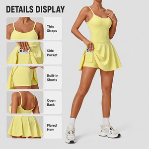 Women Athletic Tennis Dress with Built In Shorts Side Pocket Padded <b>Bra</b> <b>Open</b> Back Outfit for Badminton and Pickleball - Product Image 3