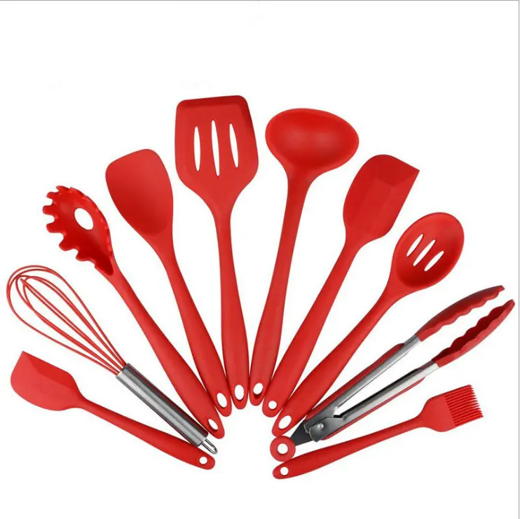 Silica gel kitchenware set environmental protection cooking shovel spoon tool kitchen utensils 10 sets of silica gel kitchenware