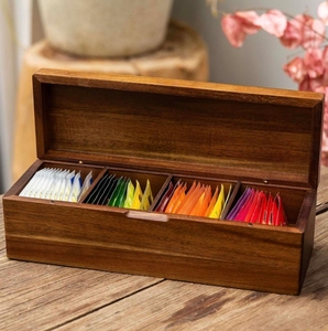 लकड़ी की चाय बैग भंडारण बॉक्स चाय धारक कंटेनर 4 अलग-अलग परतों - Product Image 5