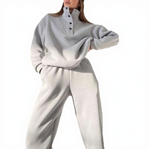 Sudadera gris claro para mujer con botones a presión, jersey gris jaspeado con cuello simulado y forro polar. - Product Image 3