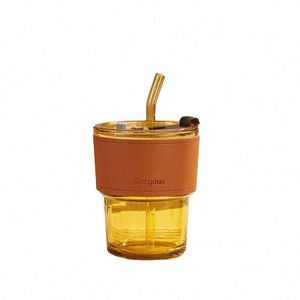 Mug à café en verre transparent écologique de 12 oz avec couvercle et paille, cadeau promotionnel personnalisé - Product Image 1