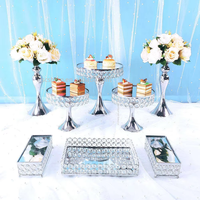 En gros, Ensemble de 8/9 pièces de présentoirs à gâteaux dorés en cristal couronne, pour mariage, outils de cuisine, présentoir à cupcakes et desserts pour buffet