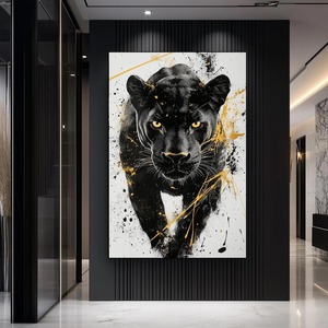 <span class=keywords><strong>Peinture</strong></span> sur toile abstraite moderne Panthère Noire, affiche murale animale de luxe noir et or pour salon, décoration intérieure personnalisée - Product Image 5