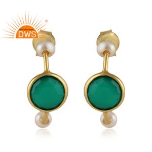 ต่างหูพลอยนิลและไข่มุก14Kผู้จัดจำหน่ายเครื่องประดับชุบทอง925ต่างหูเงินสเตอร์ลิง - Product Image 2