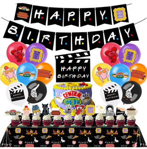 Kit de Artículos para Fiesta de <span class=keywords><strong>Cumpleaños</strong></span> de la Serie de TV Friends: Banderas, Guirnaldas, Mantel, Decoración para Pastel, Decoraciones para Cupcakes, Globos de Látex Impresos - Product Image 1