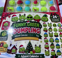 Calendrier de l'Avent de Noël 24 Jours, Pendentif Jouet Anti-stress TPR Squishy en Forme de Dumpling Vert, Cadeau pour Enfants