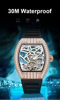 Montre mécanique automatique pour homme, design unique, nouveau modèle, diamant brillant, zircon, boîtier lumineux, résistant à l'eau, tourbillon ajouré