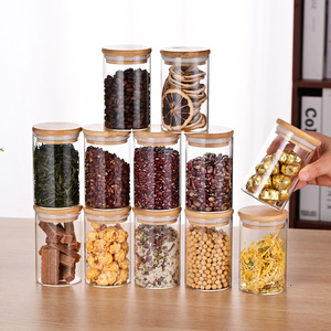 Bán Buôn Kín Thực Phẩm <span class=keywords><strong>Container</strong></span> Cao Borosilicate Chịu Nhiệt Thủy Tinh Gia Vị Lưu Trữ Jar Với Nắp Tre Màu Đen Nhãn - Product Image 3