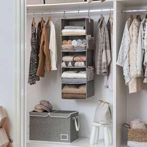 5 Tier Wardrobe Hanging <b>Box</b>, Foldable, with 2 Side Pockets, Portable Clothes <b>Storage</b> <b>for</b> Bedroom, Wardrobe - Product Image 3