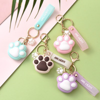 Porte-clés en silicone patte de chat de dessin animé, écologique, avec mousqueton, pour femme, pour clés de voiture, pendentif de sac à dos, cadeau de couple, vente en gros