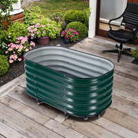 Jardinière surélevée en acier durable au design minimaliste, auto-arrosante, avec roues, revêtement poudré, kit de pot de fleurs ovale pour la maison, 105x60x28cm
