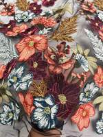 Tissu en dentelle florale botanique rétro exquis, broderie dorée bronze de qualité supérieure, tissu en tulle à fleurs cordonnées pour robe de haute couture