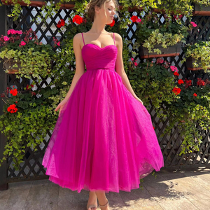 Abito Formale da Donna all'Ingrosso, <span class=keywords><strong>Vestito</strong></span> Monocolore a Mezza Lunghezza <span class=keywords><strong>con</strong></span> Fiocco a Farfalla e Rete per Serate Eleganti - Product Image 1