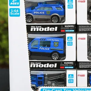 Hot Sale Autos pielzeug Set Kinder Druckguss Modell Polizeiauto Spielzeug im Maßstab 1:64 Metall Fahrzeug Display Sets für Jungen