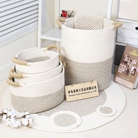 Nouveau Panier de Rangement Tressé en Corde de Coton avec Poignées pour Couvertures, Jouets, Couettes et Coussins