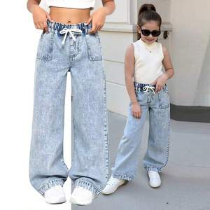 <span class=keywords><strong>Jean</strong></span> baggy large à la mode pour petites filles, pantalon décontracté en denim avec <span class=keywords><strong>taille</strong></span> élastique à cordon de serrage et poches avant, pantalon pour enfants personnalisé - Product Image 1