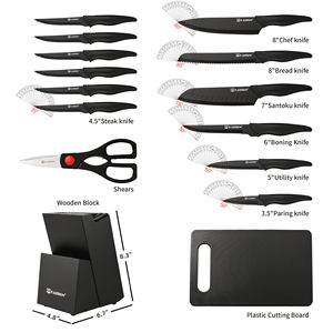 Набор профессиональных кухонных ножей 15 + 1 шт. с пластиковой разделочной доской и Кухонными Ножницами и нескользящей полипропиленовой ручкой - Product Image 2