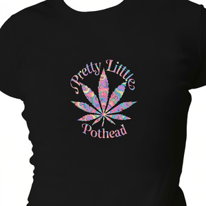 Pretty Little Pothead Y2K Camiseta de manga corta para mujer con estampado psicodélico, corte ajustado, cuello redondo, moda de primavera y verano - Product Image 1