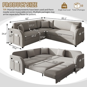 Divano <span class=keywords><strong>Letto</strong></span> Sezionale Convertibile a L in Tessuto Resistente Grigio Chiaro 292,5 cm con Chaise Longue e Porte USB - Product Image 6