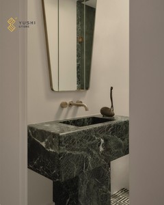 YUSHI Diseño moderno Verder Alpi Green Fregadero de baño de mármol estriado <span class=keywords><strong>Lavabo</strong></span> independiente cuadrado personalizable para baños de hotel - Product Image 2
