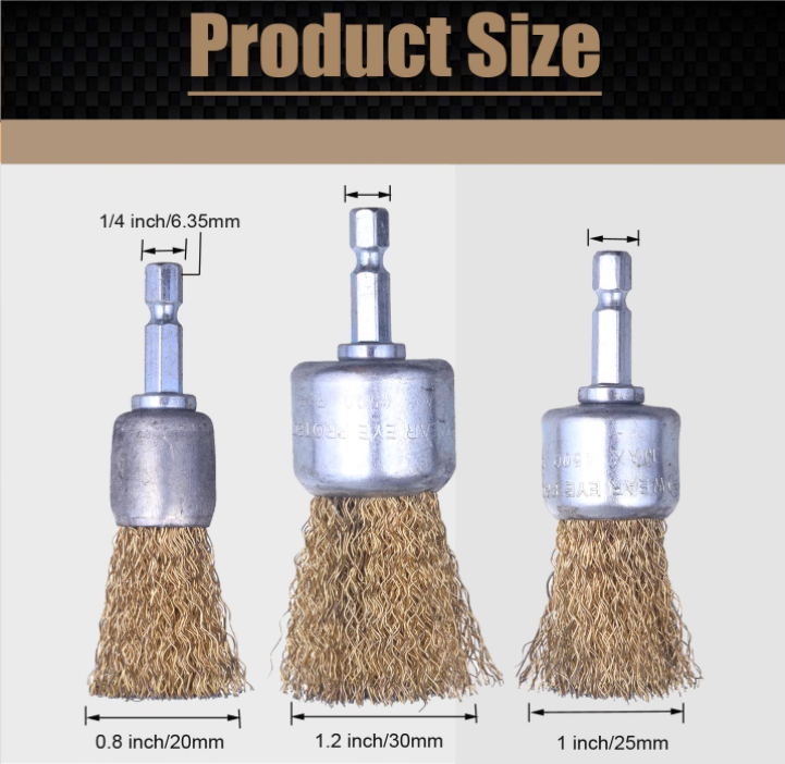 0.25 Inch Hex Shank Fine Crimped Wire End Brush 12500 RPM