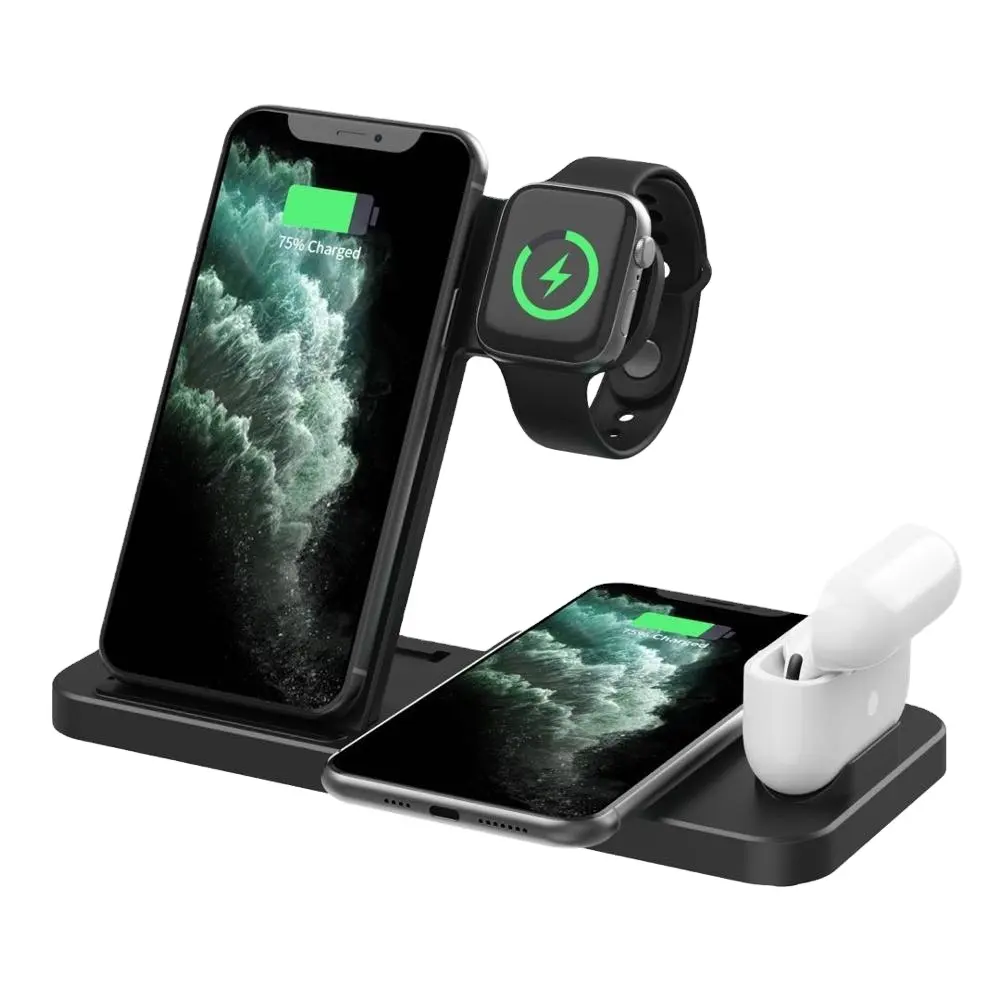 4 In 1 Wireless Charger Stand untuk iPhone 11 8 X XR untuk Apple Watch untuk Airpods Pro 15W qi Cepat Pengisian Dock Station untuk Samsun