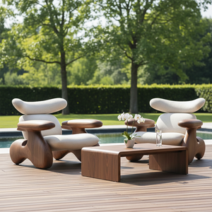 Fauteuil d'appoint <span class=keywords><strong>scandinave</strong></span> moderne, cadre en bois massif, mousse haute résilience, fauteuil de détente pour salon, chambre à coucher, hôtel - Product Image 4