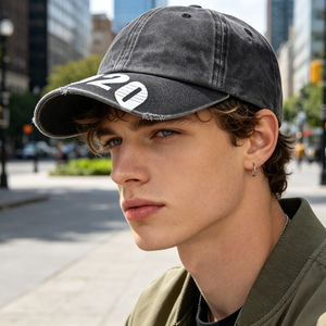 Vintage Streetstyle Distressed Denim Snapback Sporty Embroidery Common Fabric Feature Applicable Baseball <strong>Hat</strong> for Casual Scene - Product Image 6