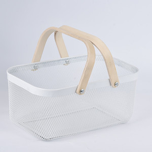 XWX Portable Picnic Thực Phẩm Rau Quả Đồ Lặt Vặt Giỏ Kim Loại Hình Chữ Nhật Dây Lưới Lưu Trữ Giỏ Có Tay Cầm Bằng Tre - Product Image 5