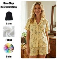 Vente en gros de pyjamas pour femmes en mousseline double gaze, personnalisés, 2 pièces, à motifs floraux, luxueux, respirants, écologiques, à manches courtes, pour l'été