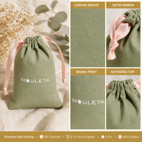 Sac d'emballage cadeau en coton et lin avec cordon de serrage, imprimé avec logo personnalisé, pour bougies, pochette en mousseline biologique pour parfums et clés
