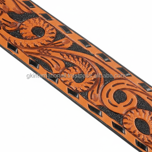 Imported Handcrafted Full Grain Pure Western Leather Hand <b>Tooling</b> <b>Belt</b> for Men & Women Stainless Chicago Screw for Buckle Change - Product Image 1