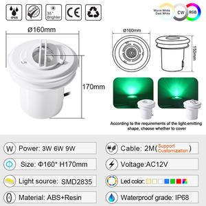 Tùy chỉnh đèn hồ bơi lõm PAR56 thích hợp nhà ở 3W 6W 9W nhúng dưới nước dẫn ánh sáng hồ bơi - Product Image 3
