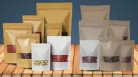 Sac d'emballage alimentaire à fermeture éclair, pochette en papier kraft brun debout avec logo personnalisé et fenêtre transparente pour le café et le thé