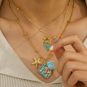 Collares de Moda Hawaiana de Verano, Joyería de Acero Inoxidable 316L, Collar de Conchas Marinas Chapado en Oro de 14k y 18k para Mujer - Product Image 2