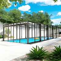 Piscine extérieure pliable en alliage d'aluminium, véranda rétractable, cour de villa, toit en verre trempé à ouverture et fermeture automatiques