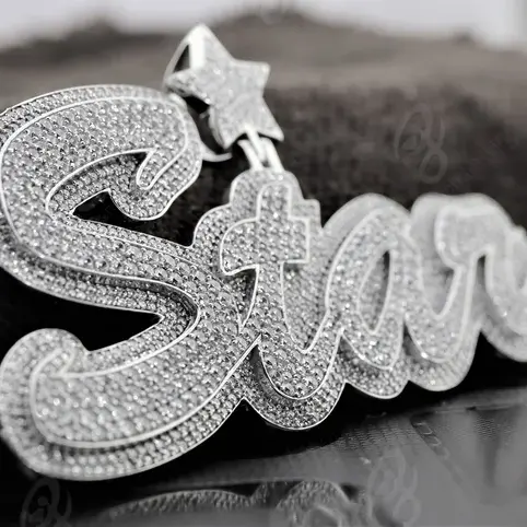 Hip Hop Jewelry 925 Sterling Silver Custom Name Iced Out Custom Moissanite Pendant