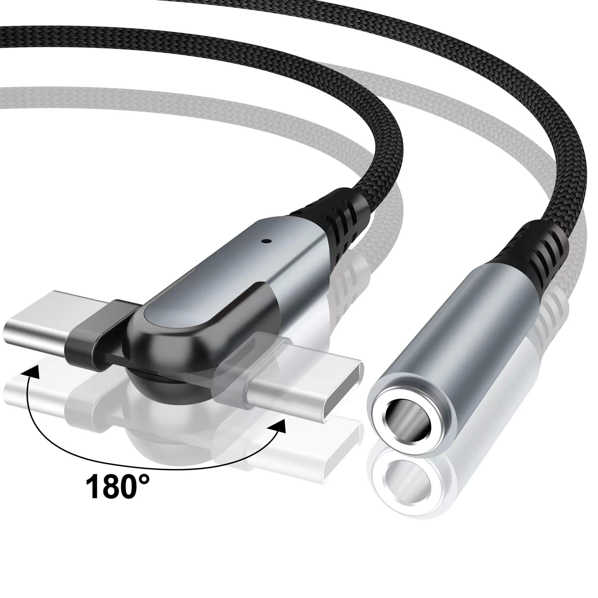 Rotation de 180 degrés Type C à 3.5 Mm Jack câble AUX 3 5 MM adaptateur pour téléphone Android casque USB C coude à Angle droit à 90 degrés