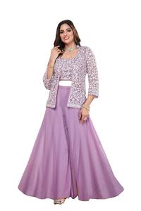 Conjunto de Traje Palazzo Indo-Occidental de Diseñador para Mujer con Chaqueta Bordada y Top Corto para Bodas y Fiestas - Product Image 3