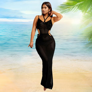 Robe longue tricotée sexy unie dos nu pour femme, idéale pour les vacances et les sorties – Meilleure vente en gros - Product Image 2