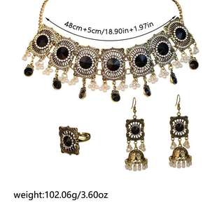 भारतीय शैली तीन-टुकड़ा धातु स्टडेड डायमंड स्क्वायर एक्सेसरी सेट जुमस्टोन नेरिंग संयोजन मुख्य मिश्र धातु - Product Image 6