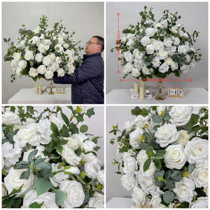 DKB OEM - Bola de Flores Artificiales para Centros de Mesa, <span class=keywords><strong>Rosas</strong></span> Blancas y Plantas Verdes, 80 cm, Venta al por Mayor - Product Image 3