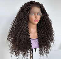 Perruque en dentelle à raie frontale, cheveux noirs naturels, bouclés et volumineux, perruque synthétique en fibre non adhésive